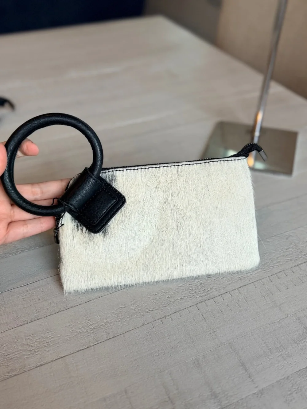 Montana West Genuine Hair-On Cowhide Ring Handle Wristlet Clutch Bag